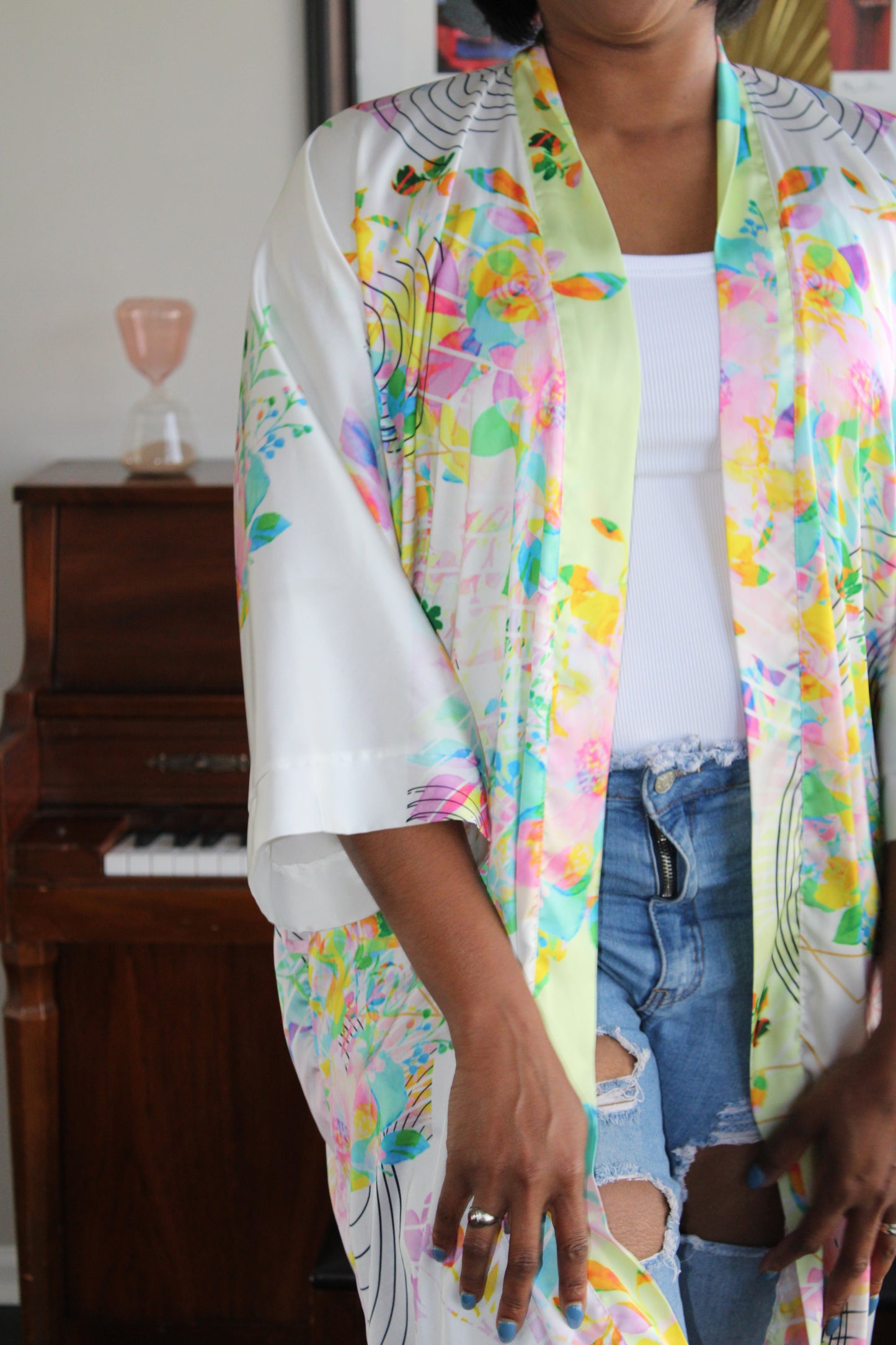 Bloom Long Satin Kimono